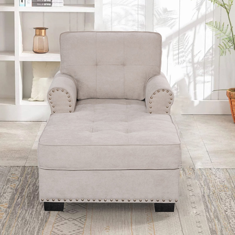 Upholstered Chaise Lounge Red Barrel Studio Upholstery Color Gray Beige Polyester Blend